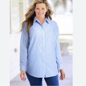Woman Within Blue and White Striped Casual buttoned down tunic 3X Shirt